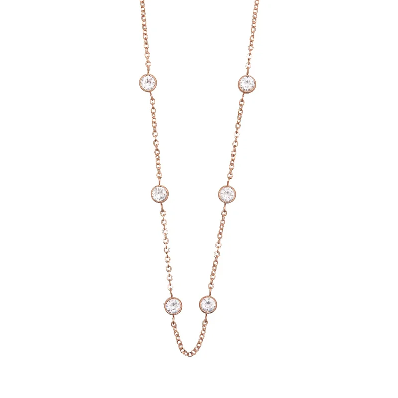 vintage necklaces for women -rose gold necklaces for women -Crystal Station Necklace 42cm in Rose Stainless Steel