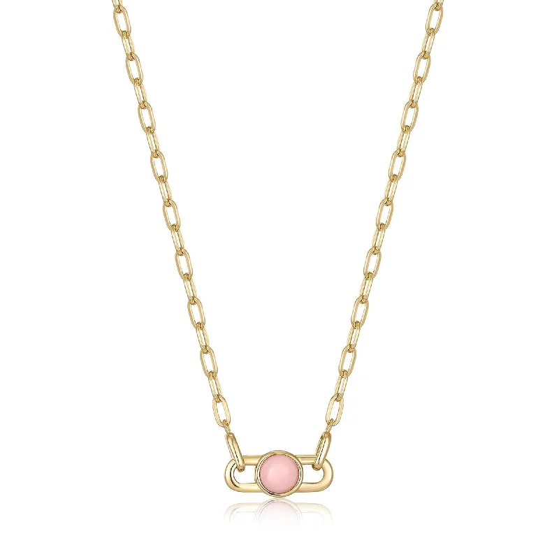 minimalist necklaces for women -luxury necklaces for women -Ania Haie Gold Orb Rose Quartz Link Necklace