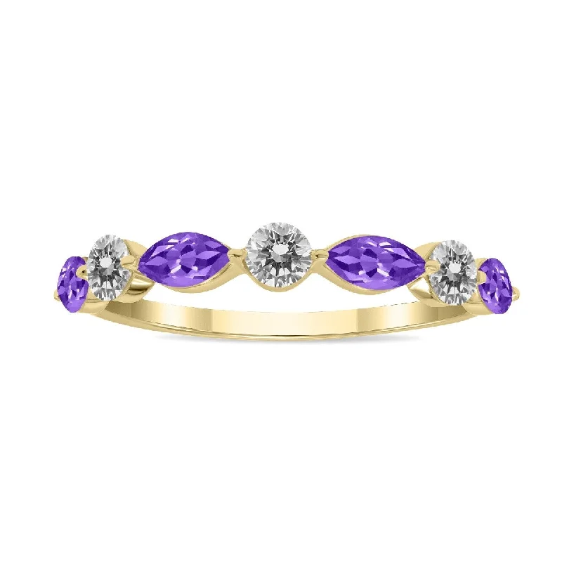 solitaire engagement rings for women -engagement rings with pearls -gemstone ring engagement sets -Marquee Jewels 3/4 CTW Marquise Shape Amethyst and Diamond Wedding Band in 10K Yellow Gold