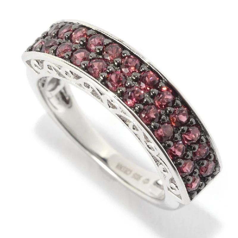 Pinctore Ster Silver Double-Row 1.1ctw Red Garnet Stackable Band Ring, Size 7