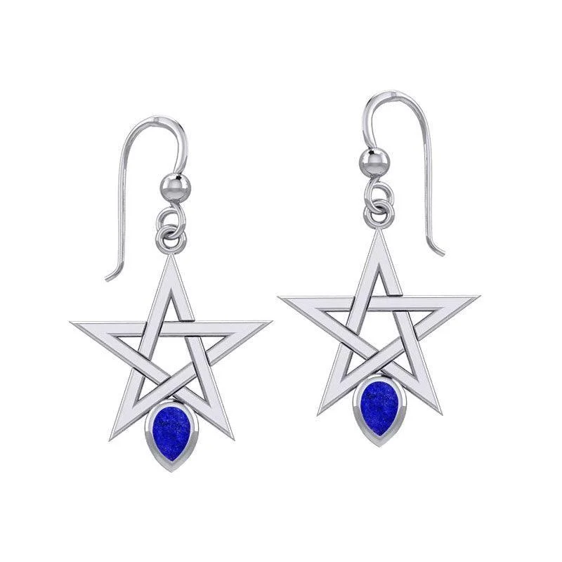 gold stud earrings for women -gemstone earrings for women -Pentagram Spirit Silver Earrings with Gemstone TER2035