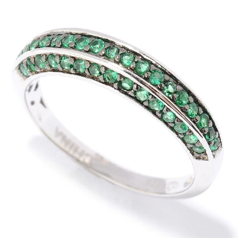 Platinum o/ Silver 0.51ctw Green Emerald Color CZ Band Ring, SZ-6