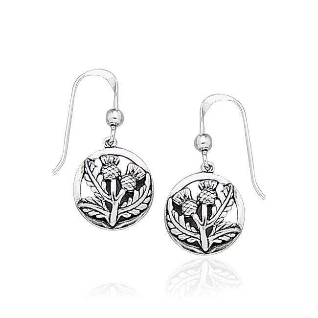 unique earrings for women -diamond stud earrings for women -Scottish Thistle Silver Dangle Earrings TE1036