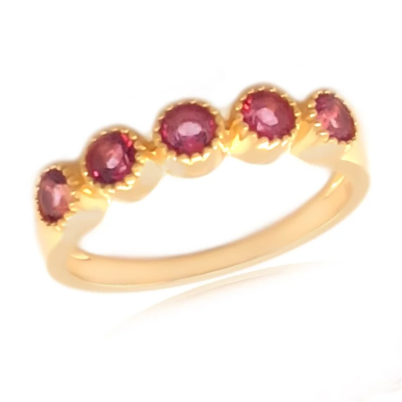 18k Yellow Gold Over Sterling Silver Pink Topaz Gemstone Band Ring