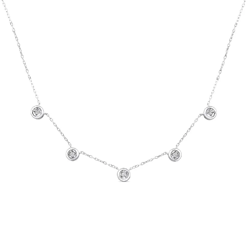 solid gold necklaces for women -elegant silver necklaces for women -5 Station Necklace with 0.10ct of Diamonds in Sterling Silver