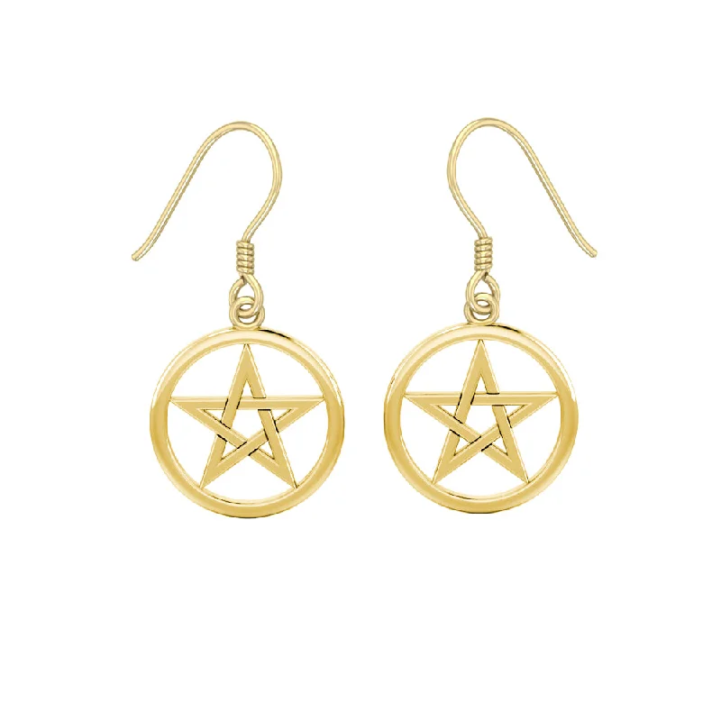 bridesmaid earrings for women -gold earrings for women -Solid Gold Pentagram Pentacle Earrings GTE293