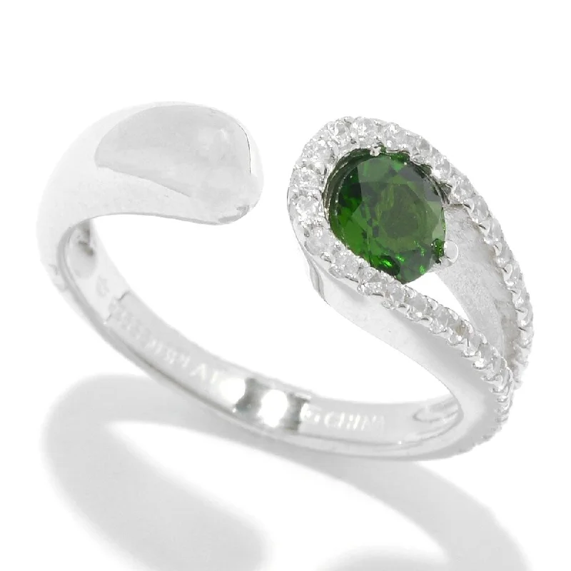 Sterling Silver Chrome Diopside and White Zircon Bypass Band Ring