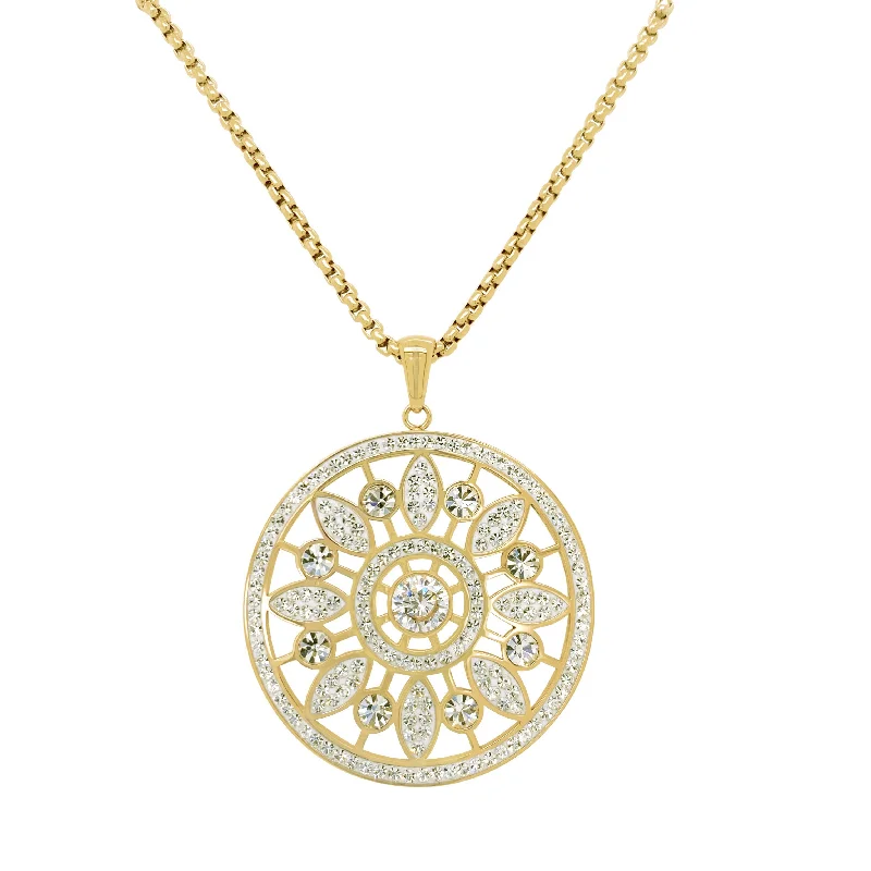 chunky gold necklaces for women -meaningful necklaces for women -Gold Stainless Steel Pave Crystal Flower Necklace