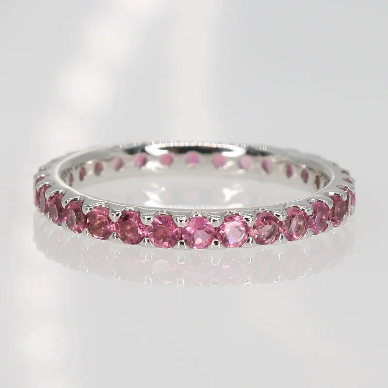 Miadora 10k White Gold Pink Tourmaline Stackable Eternity Band Ring