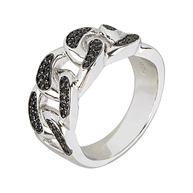 925 Sterling Silver Black Spinel Band Ring