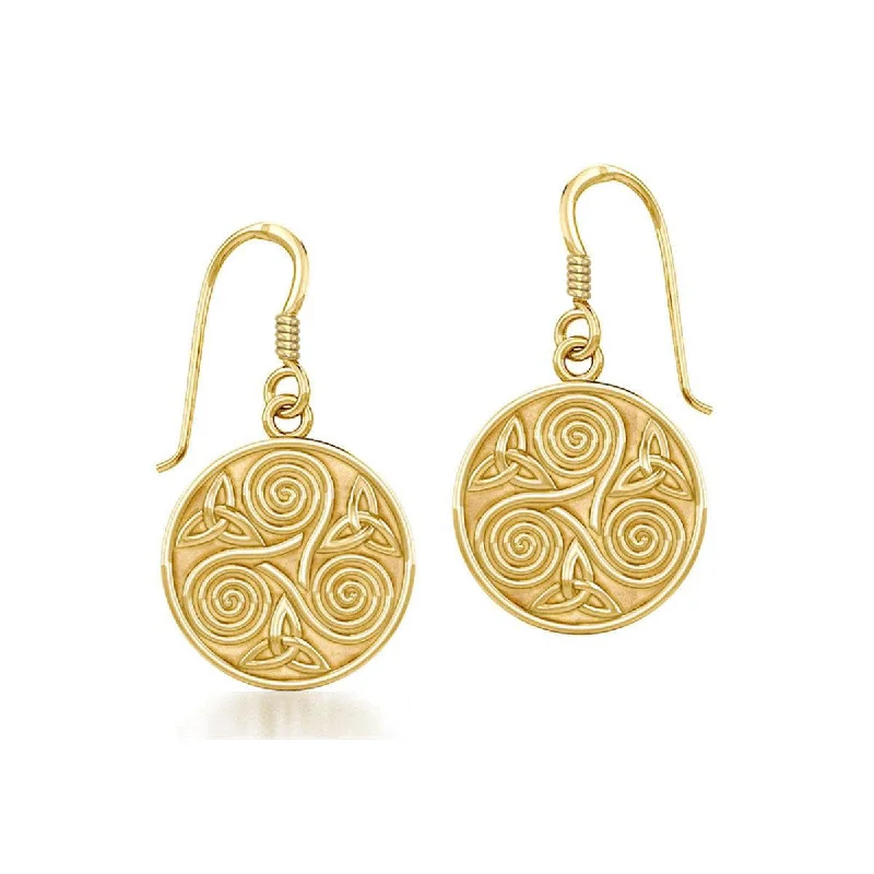 luxury diamond earrings for women -luxury earrings for women -Celtic Spiral Triskele and Trinity Knot Solid Gold Earrings GTE651