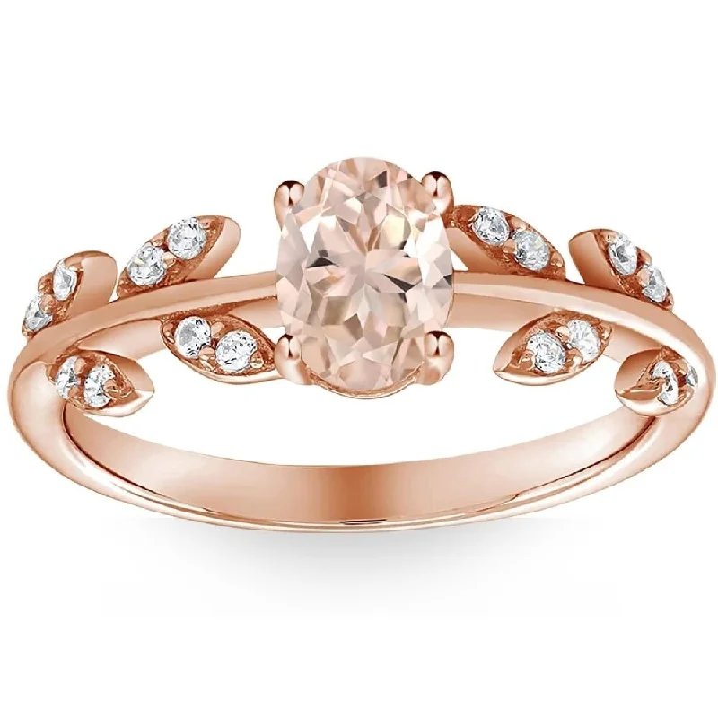 diamond engagement rings for women -gemstone engagement rings for women -unique engagement rings for women -1 Ct Oval Morganite & Diamond Vine Engagement Anniversary Ring in Rose Gold