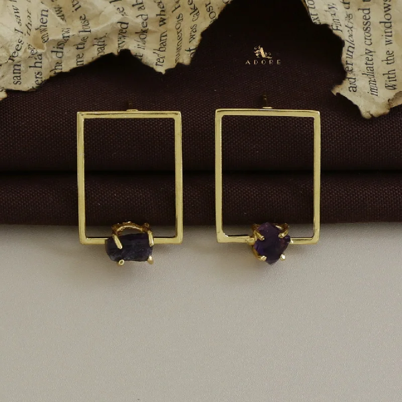 modern stud earrings for women -stud earrings for women -Golden Claw Rectangle Raw Stone Earring