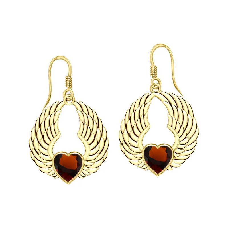 heart-shaped earrings for women -cute earrings for women -Gemstone Heart and Angel Wings Solid Yellow Gold Earrings GER1742