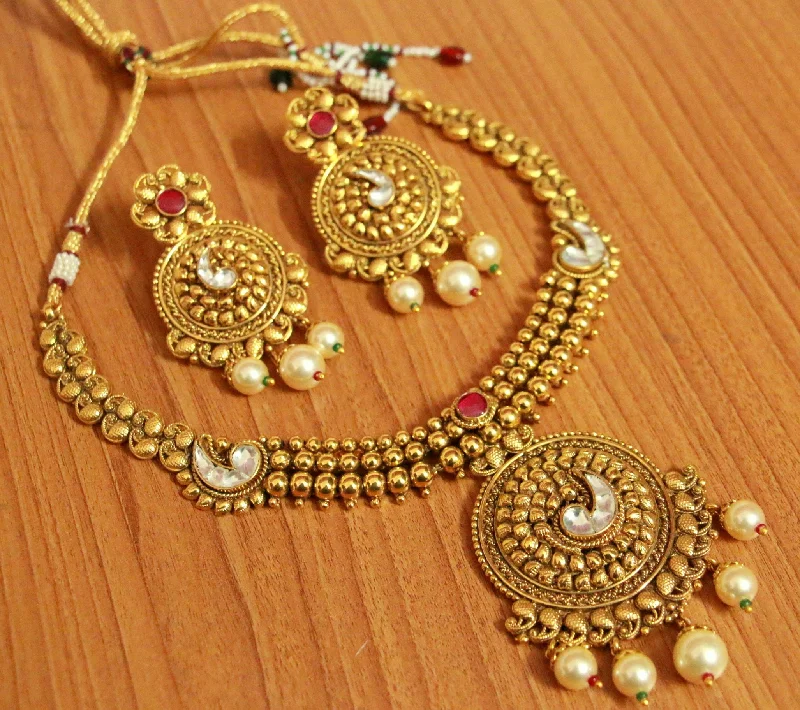 silver necklaces for women -silver necklaces for women -Gold Look Kundan Polki Ruby Wedding Necklace Set