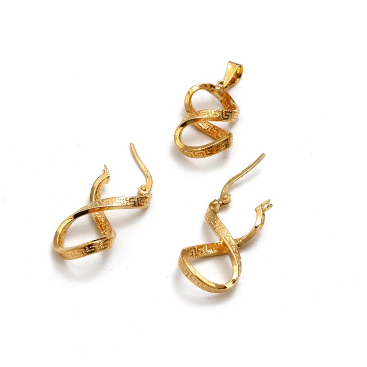 gold stud earrings for weddings -drop earrings for women -Real Gold Twisted Maze Hoop Earring Set + Pendant 3324/1 SET1063