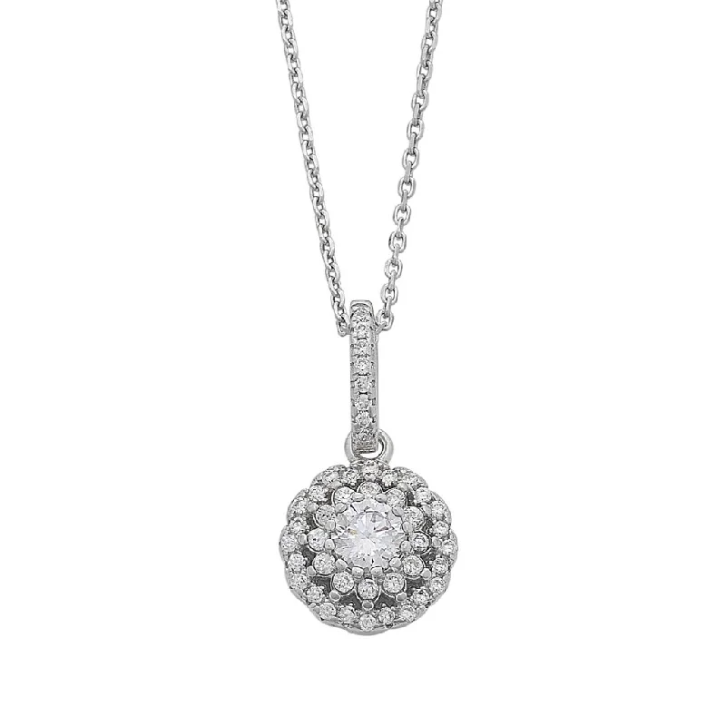 friendship necklaces for women -zodiac necklaces for women -Cubic Zirconia Flower Halo Necklace in Sterling Silver