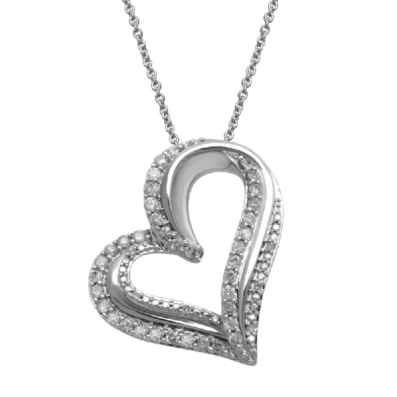 large pendant necklaces for women -luxury pearl necklaces for women -Sterling Silver Brilliant Claw Double Heart Necklace with 0.50ct of Diamonds