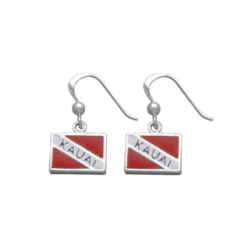 zirconia earrings for women -sterling silver earrings for women -Kauai Island Dive Flag and Dive Equipment Silver Hook Earrings TE2723