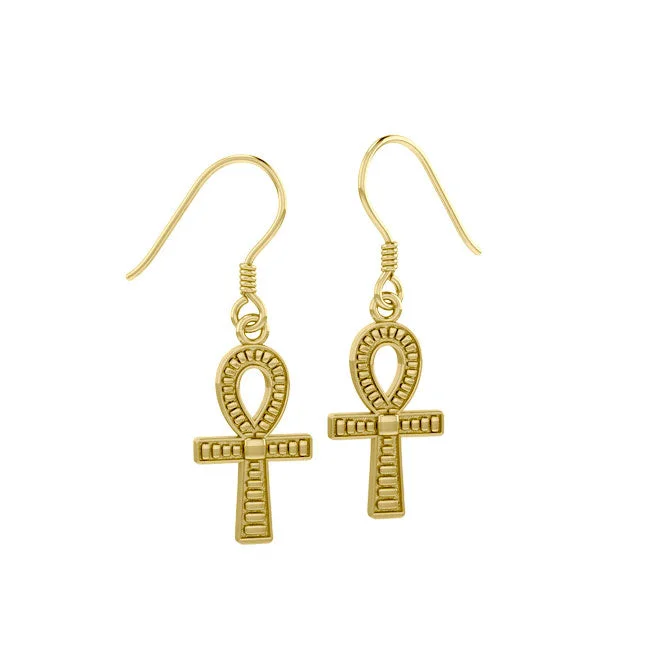 round earrings for women -vintage earrings for women -Ankh Spiritual Solid Gold Earrings GTE1157