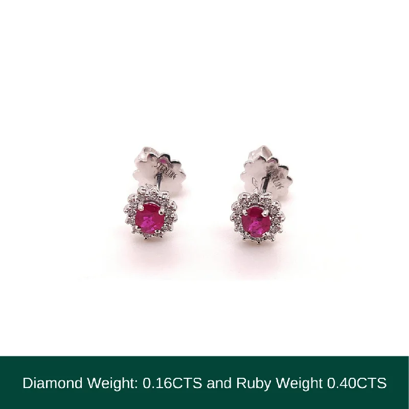 drop earrings for women -silver hoop earrings for women -18KT White Gold Earrings with Natural Ruby & Diamonds