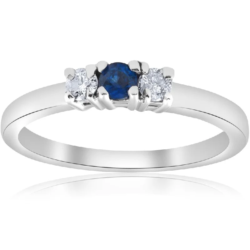 heirloom rings for women -radiant diamond engagement rings -radiant diamond engagement rings -Pompeii3 Diamond 14k White Gold 1/4 ct TDW Blue Sapphire & Diamond Engagement Three Stone Ring