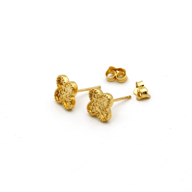 gold earrings for women -diamond earrings for women -Real Gold Clover Glittering Earring Set - Model GZJVN3050 E1917