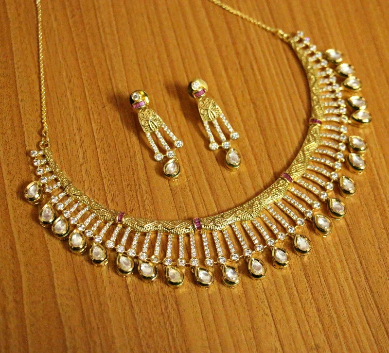 handmade necklaces for women -diamond necklaces for brides -Antique Gold look Kundan & diamond Look Necklace Set