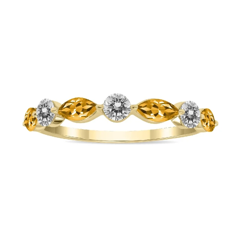 silver stackable rings for women -antique engagement rings for women -cushion cut engagement rings for women -Marquee Jewels 3/4 CTW Marquise Shape Citrine and Diamond Wedding Band in 10K Yellow Gold