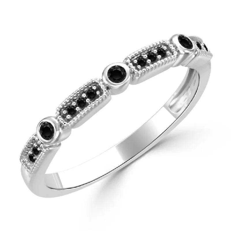 luxury platinum rings for women -matching engagement and wedding rings -affordable gold engagement rings for women -Auriya Petite Vintage Stackable Black Diamond Wedding Band 1/10cttw 10K Gold