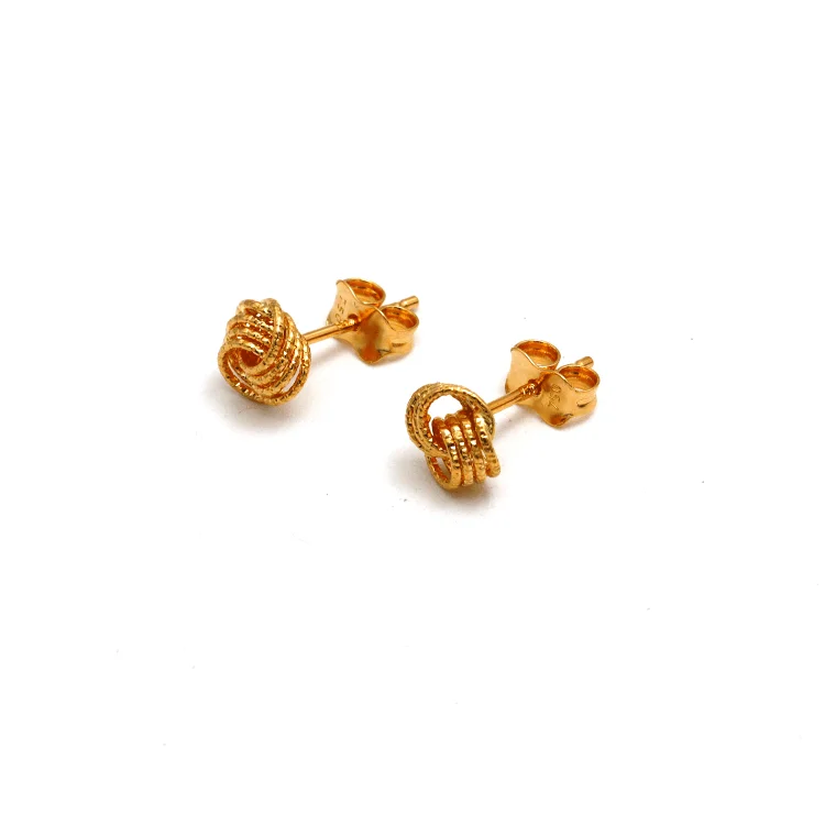 bridesmaid earrings for women -diamond stud earrings for women -Real Gold 4 Ring Small Twisted Stud Earring Set 8120 E1849