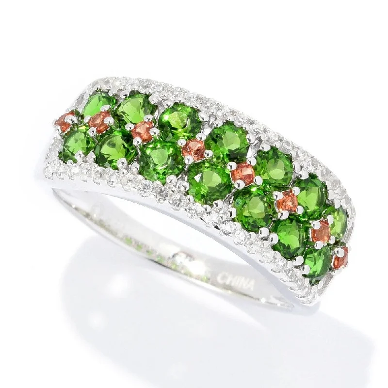 Sterling Silver 1.37ctw Chrome Diopside & Multi Gem Band Ring