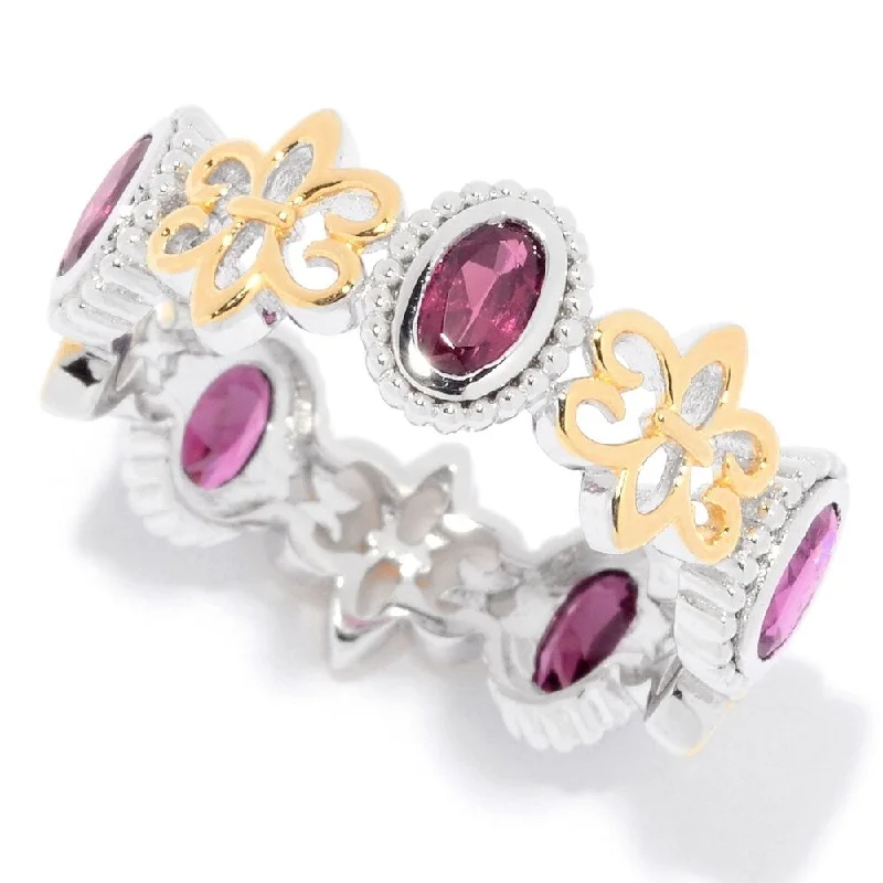 Sterling Silver Oval Rhodolite Fleur-de-lis Eternity Band Ring