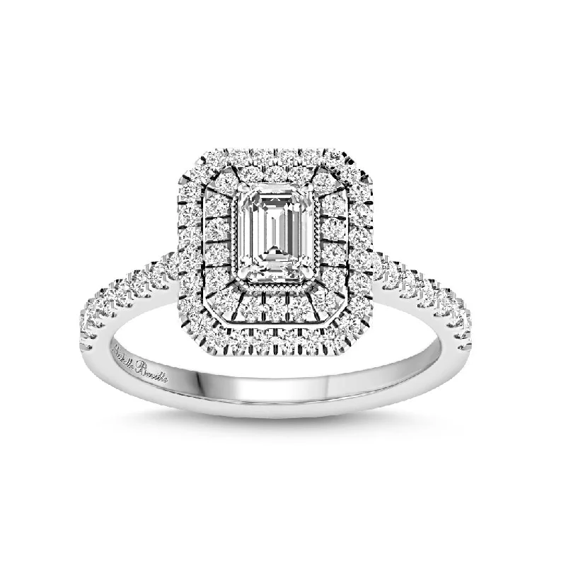 chunky necklaces for women -fashion pendant necklaces for women -Love By Michelle Beville Double Halo Emerald Cut Ring with 1.00ct of Diamonds in 18ct White Gold