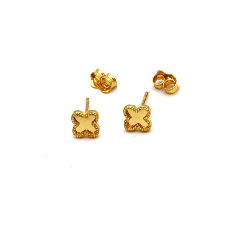 bold earrings for women -gold earrings for women -Real Gold Clover Mirror Stud Earring Set - Model GZJVN2988 E1927