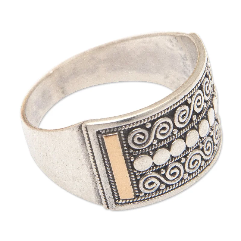 Novica Handmade Golden Tegalalang Gold-Accented Band Ring