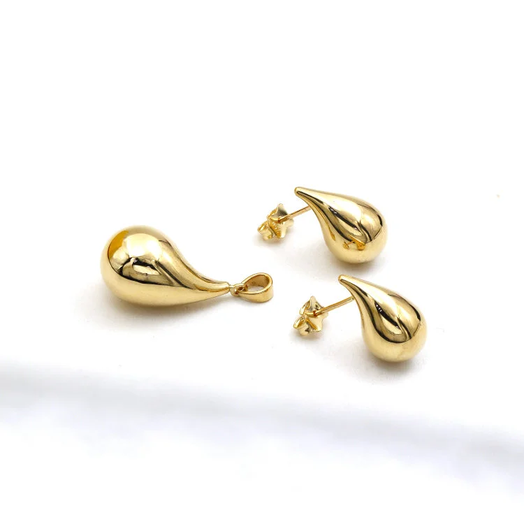 silver stud earrings for women -pearl earrings for women -Real Gold 3D Large Plain Teardrop Earring Set 9175 With Pendant 5083 SET1084