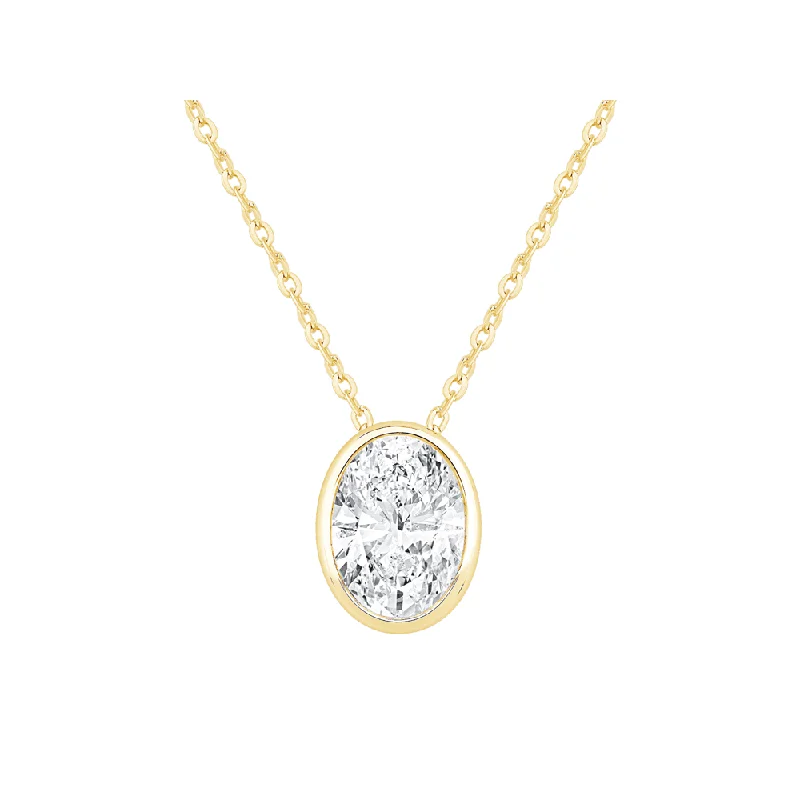 luxury necklaces for women -classic necklaces for women -Oval Cut Solitaire Necklace with 1/2ct of Laboratory Grown Diamonds in 9ct Yellow Gold