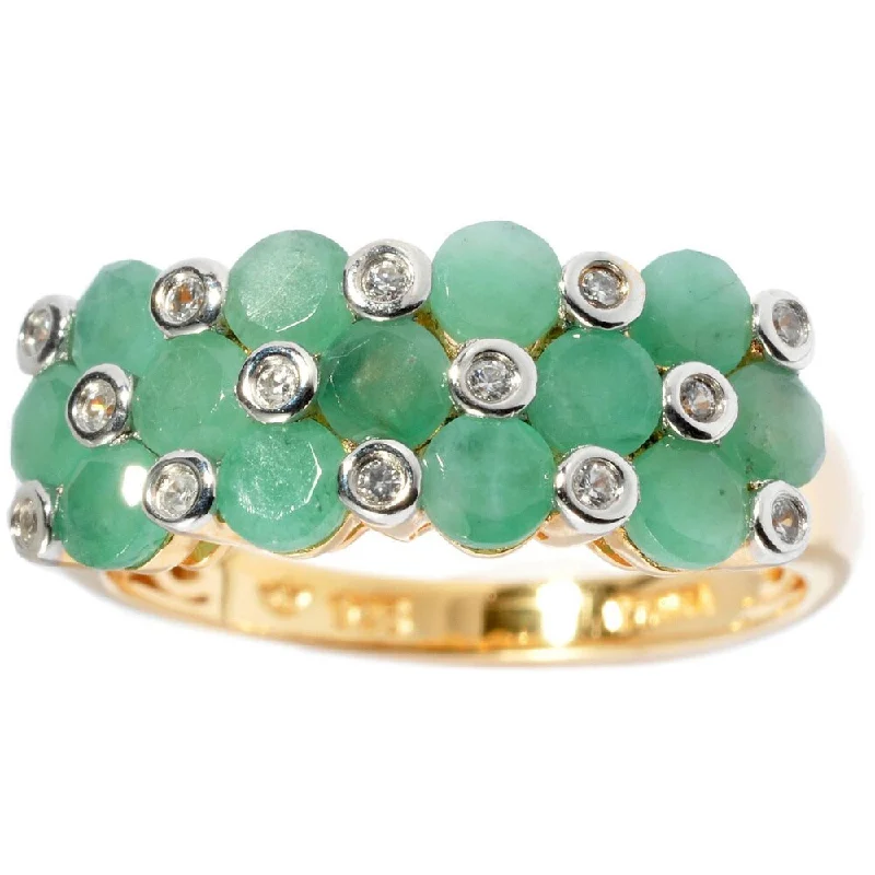 18k Yellow Goldplated 1.58ct TW Emerald and Natural White Zircon Band Ring