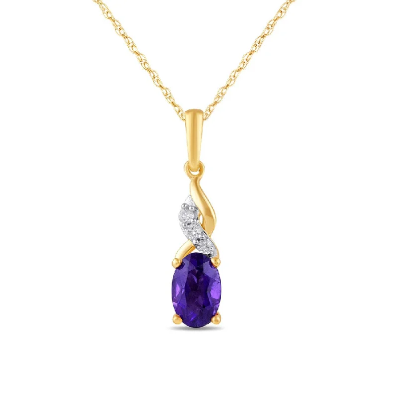 gold chain necklaces for women -custom name necklaces for women -Diamond Set Oval Amethyst Necklace in 9ct Yellow Gold