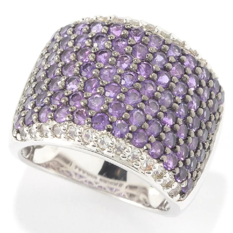 Sterling Silver Round Amethyst and White Topaz Wide Band Ring