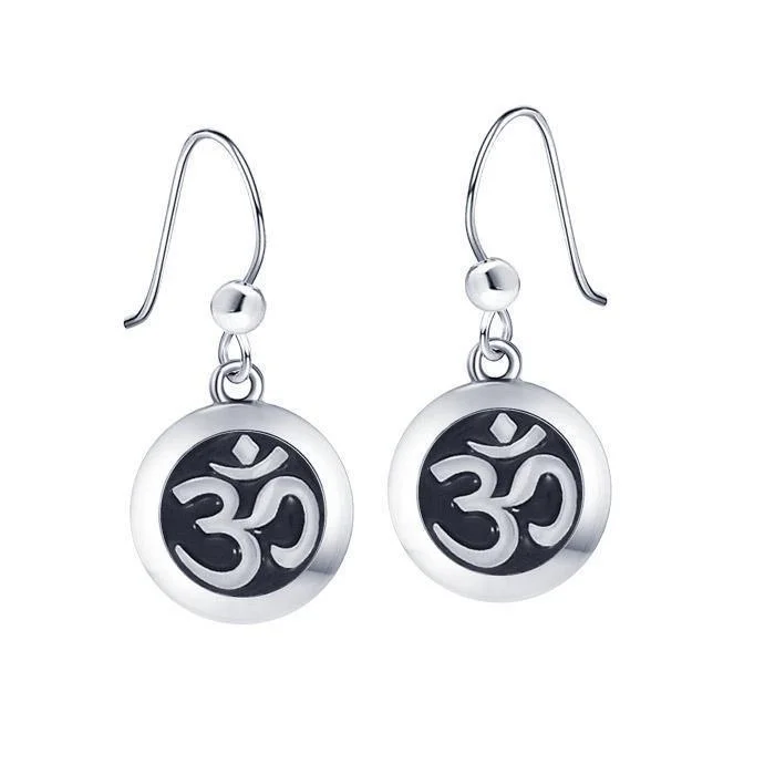 black stud earrings for women -silver earrings for women -Round Om Silver Earrings TER1377