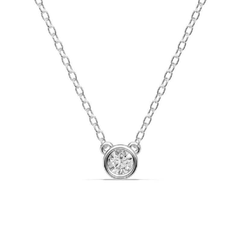 long chain necklaces for women -classic chain necklaces for women -Bezel Pendant Necklace with 0.20ct of Laboratory Grown Diamonds in Sterling Silver and Platinum