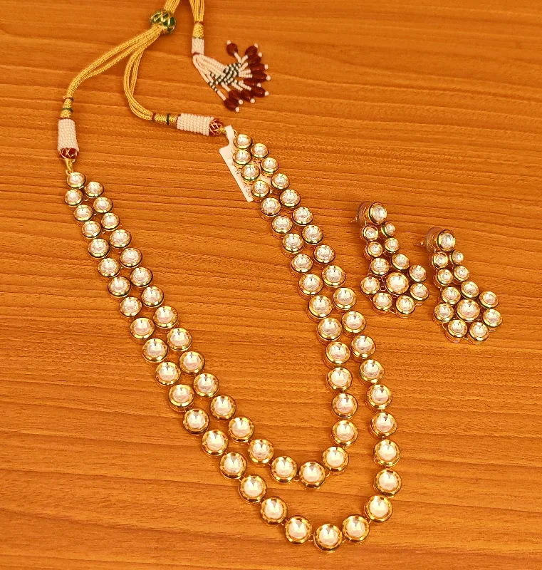 long necklaces for women -cute necklaces for women -KUNDAN MEENAKARI ROYAL TWO LINE REAL LOOK NECKLACE SET