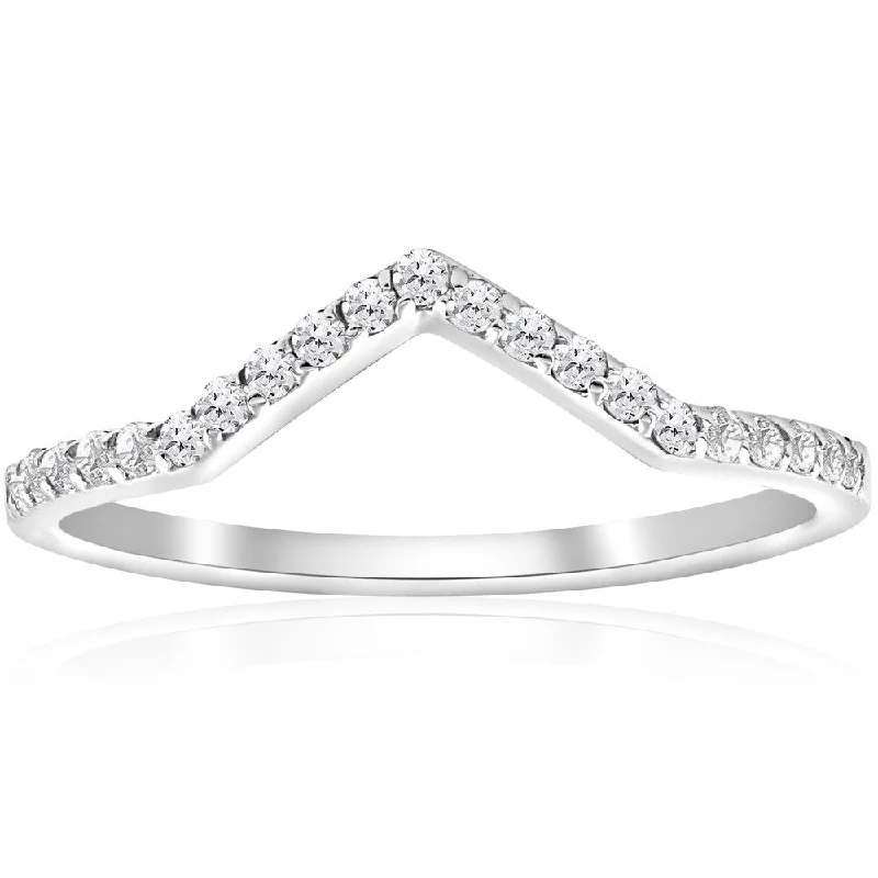 gemstone rings for women -sapphire engagement rings for women -sapphire engagement rings for women -10k White Gold 1/5 ct TDW Diamond Curved V Shape Ring Stackable Wedding Band Womens Ring