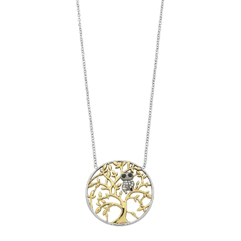 luxury necklaces for women -classic necklaces for women -Tree of Life with Crystal Owl Necklace in Stainless Steel