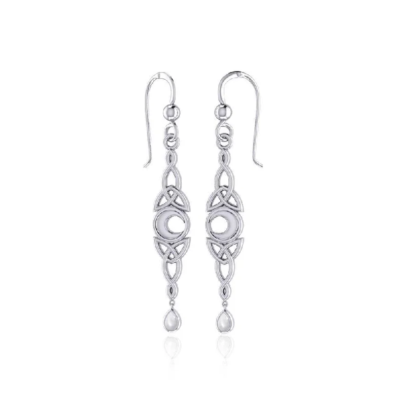 chandelier earrings for women -luxury pearl earrings forCeltic Crescent Moon with Dangle Teardrop Silver Hook Earrings TER1763