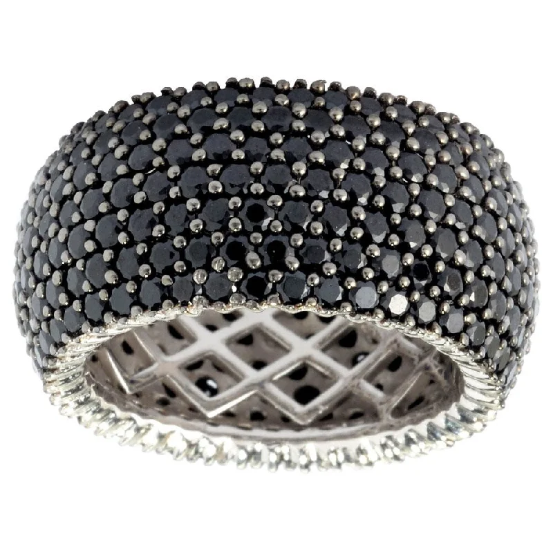 Sterling Silver Black Spinel Wide Band Ring