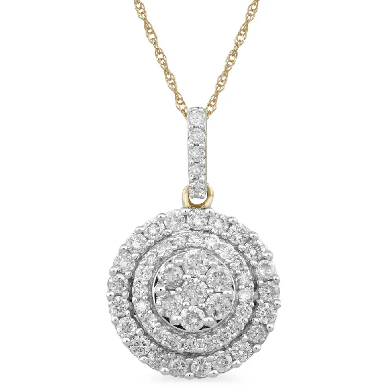 heirloom necklaces for women -fashionable necklaces for women -Double Halo Necklace with 1.00ct of Diamonds in 9ct Yellow Gold