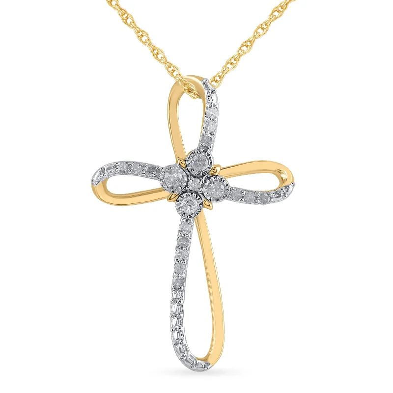 birthstone pendant necklaces for women -personalized gold necklaces for women -Ribbon Cross Necklace with 0.15ct of Diamonds in 9ct Yellow Gold